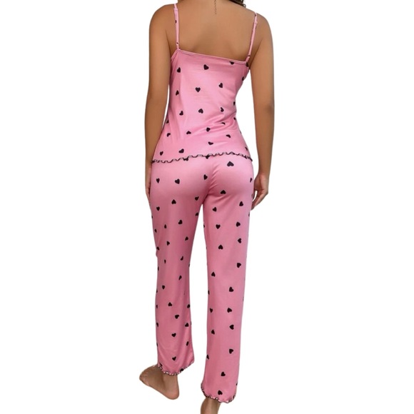 A Happy Heart Print Front Lace Pajama Set - Picture 2 of 4